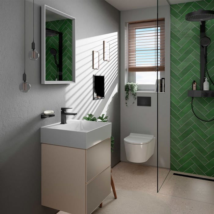 hansgrohe Xarita E Badspiegel 60 x 70 cm in mattweiß mit Berührungssensor
