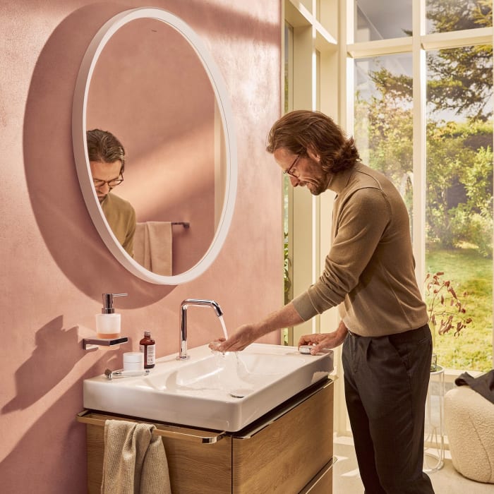 hansgrohe Xarita S Badspiegel Ø 90 cm mit Infrarot-Sensor in mattem Weiß