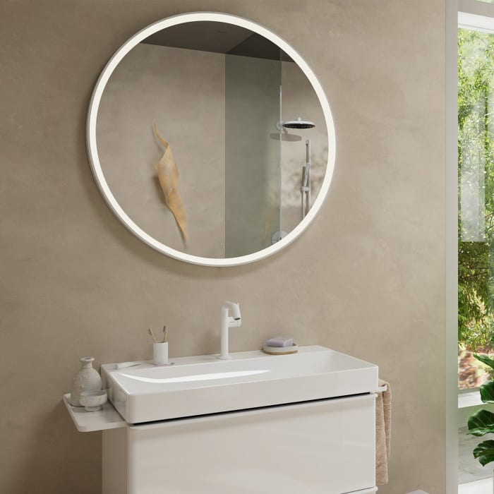 hansgrohe Xarita S Badspiegel Ø 90 cm mit Infrarot-Sensor in mattem Weiß