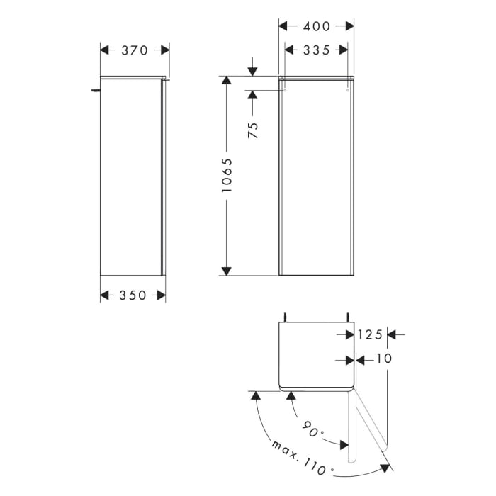 hansgrohe Xelu Q Halbhochschrank 40 x 106,5 cm, 1 Tür mit Anschlag rechts, Griff mattschwarz