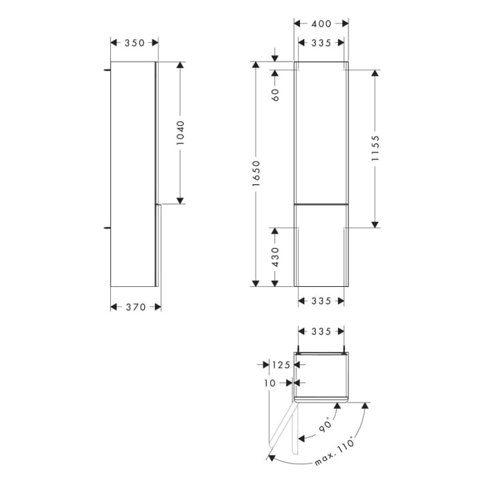 hansgrohe Xelu Q Hochschrank 40 x 165 cm, 2 Türen mit Anschlag links, Griff chrom