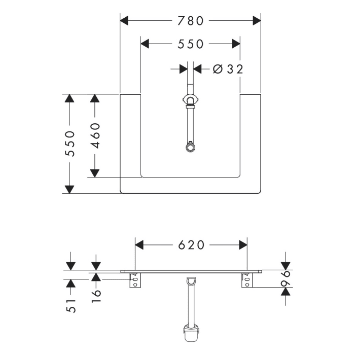 hansgrohe Xelu Q Konsole mit Ausschnitt mittig 78 x 55 cm, für Aufsatzwaschtisch geschliffen 60 x 48 cm