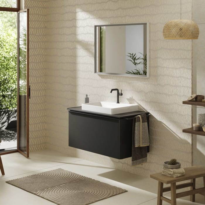 hansgrohe Xelu Q Konsole mit Ausschnitt mittig 98 x 55 cm, für Aufsatzwaschtisch geschliffen 50 x 48 cm