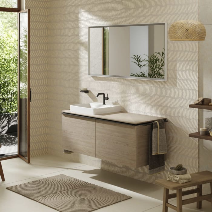 hansgrohe Xelu Q Konsole mit Ausschnitt links 136 x 55 cm, für Aufsatzwaschtisch geschliffen 50 x 48 cm