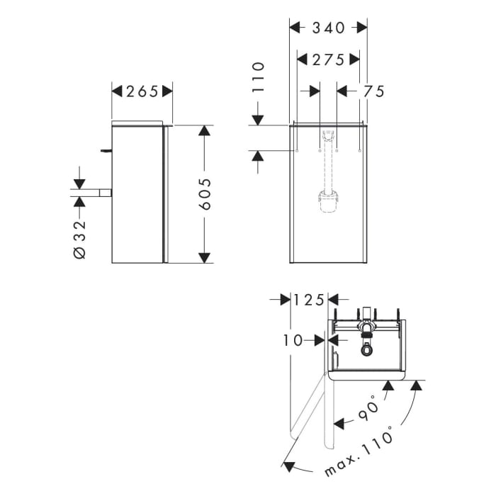hansgrohe Xelu Q Waschtischunterschrank 34 x 60,5 cm, 1 Tür mit Anschlag links, Griff mattschwarz
