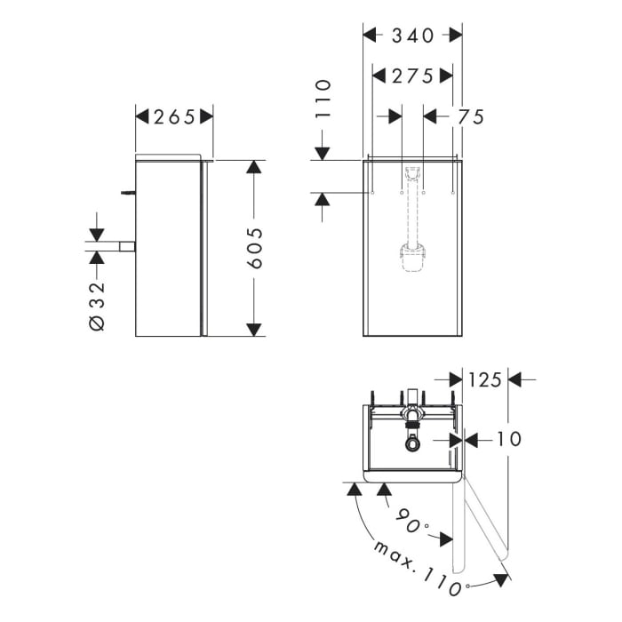 hansgrohe Xelu Q Waschtischunterschrank 34 x 60,5 cm, 1 Tür mit Anschlag rechts, Griff mattweiß