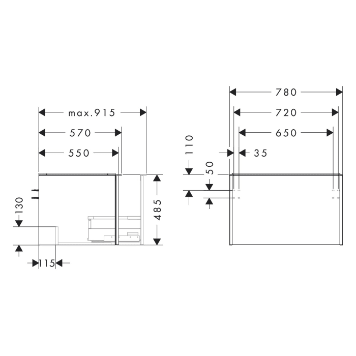 hansgrohe Xelu Q Waschtischunterschrank für Konsole 78 x 48,5 cm, 1 Schubkasten, Griff mattschwarz