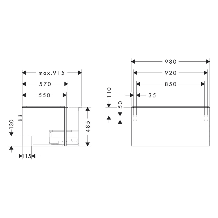 hansgrohe Xelu Q Waschtischunterschrank für Konsole 98 x 48,5 cm, 1 Schubkasten, Griff mattschwarz