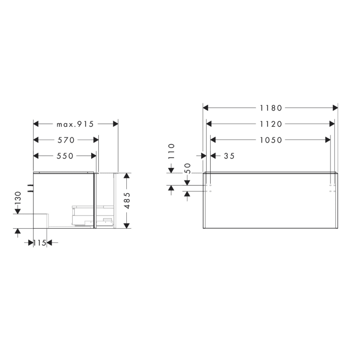 hansgrohe Xelu Q Waschtischunterschrank für Konsole 118 x 48,5 cm, 1 Schubkasten, Griff mattweiß