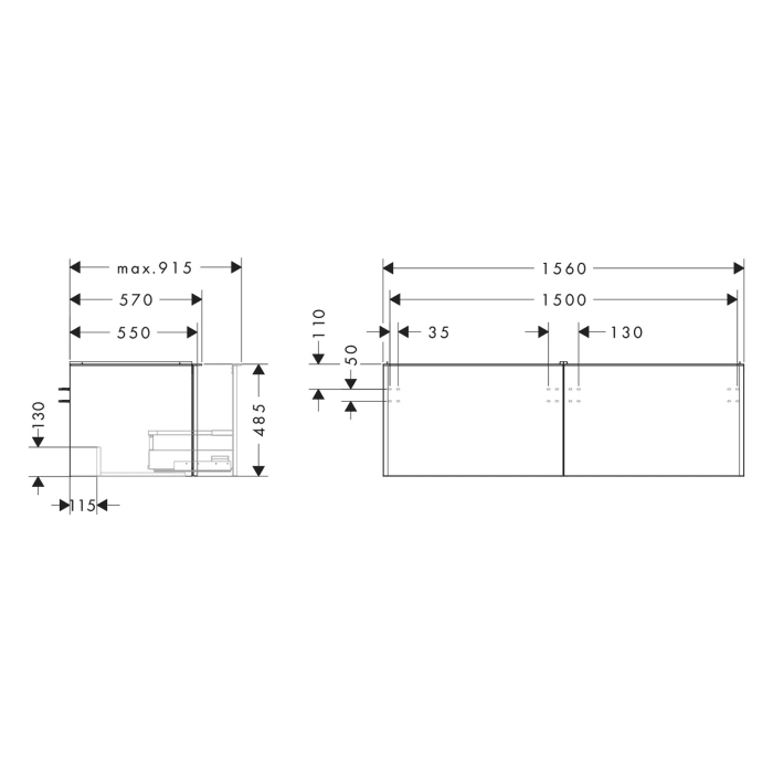 hansgrohe Xelu Q Waschtischunterschrank für Konsole 156 x 48,5 cm, 2 Schubkästen, Griff mattweiß