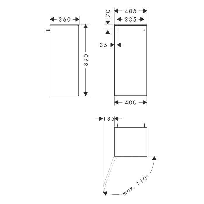 hansgrohe Xevolos E Halbhochschrank 40 x 89 cm 1 Tür Anschlag links