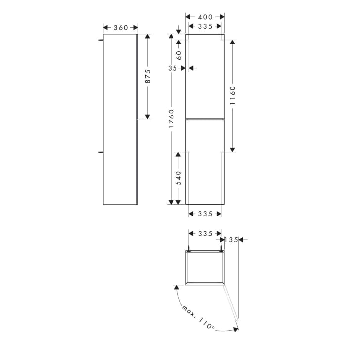 hansgrohe Xevolos E Hochschrank 40 x 176 cm 2 Türen Anschlag rechts