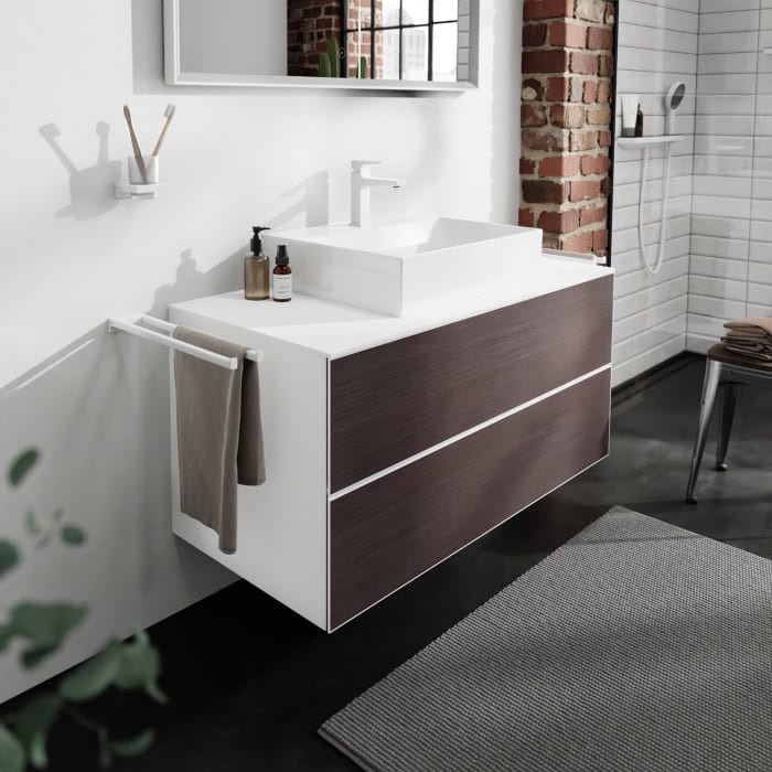 hansgrohe Xevolos E Konsole 118 x 55 cm mit Ausschnitt mittig für Aufsatzwaschtisch 50 oder 60 x 48 cm