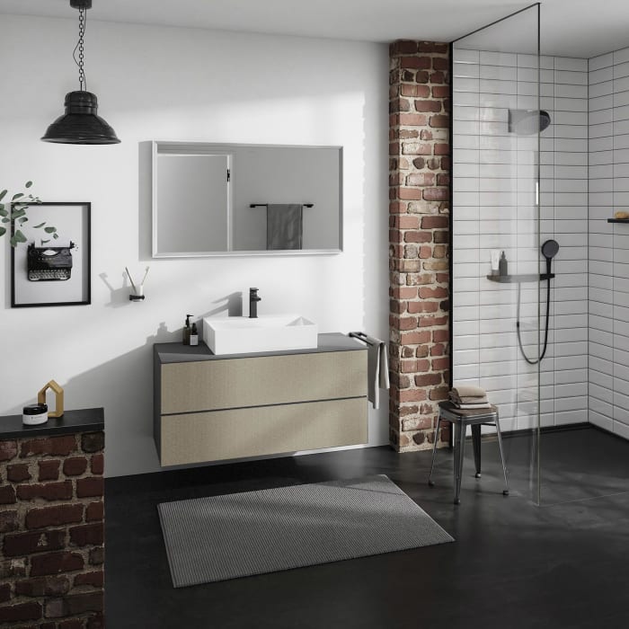 hansgrohe Xevolos E Konsole 118 x 55 cm mit Ausschnitt mittig für Aufsatzwaschtisch 50 oder 60 x 48 cm