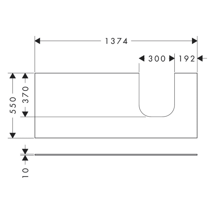 hansgrohe Xevolos E Konsole 137 x 55 cm mit Ausschnitt rechts für Aufsatzwaschtisch 50 x 48 cm