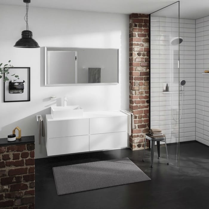 hansgrohe Xevolos E Konsole 137 x 55 cm mit Ausschnitt links für Aufsatzwaschtisch 50 x 48 cm