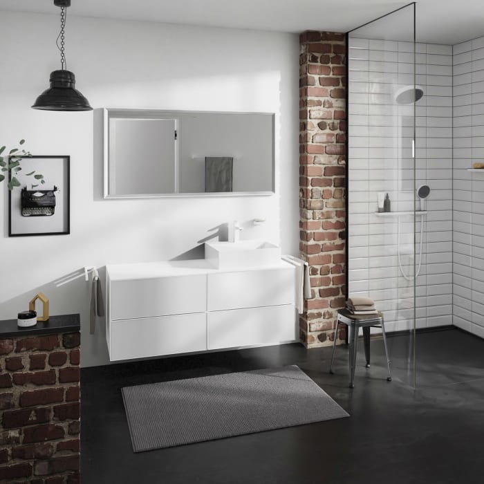 hansgrohe Xevolos E Konsole 137 x 55 cm mit Ausschnitt rechts für Aufsatzwaschtisch 50 x 48 cm
