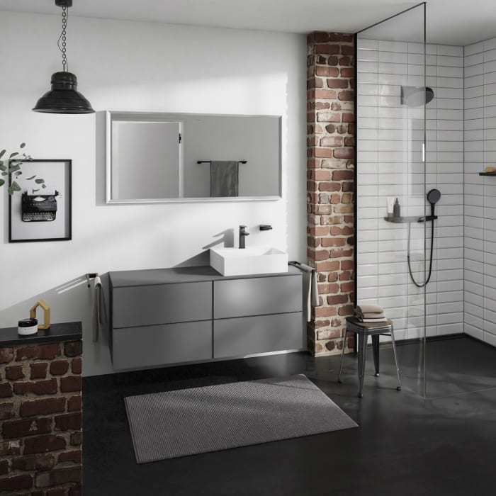 hansgrohe Xevolos E Konsole 137 x 55 cm mit Ausschnitt rechts für Aufsatzwaschtisch 50 x 48 cm