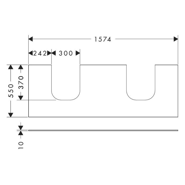 hansgrohe Xevolos E Konsole 157 x 55 cm mit 2 Ausschnitten für Aufsatzwaschtisch 60 x 48 cm