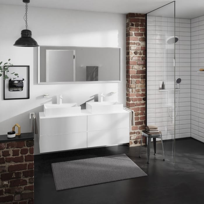 hansgrohe Xevolos E Konsole 157 x 55 cm mit 2 Ausschnitten für Aufsatzwaschtisch 60 x 48 cm