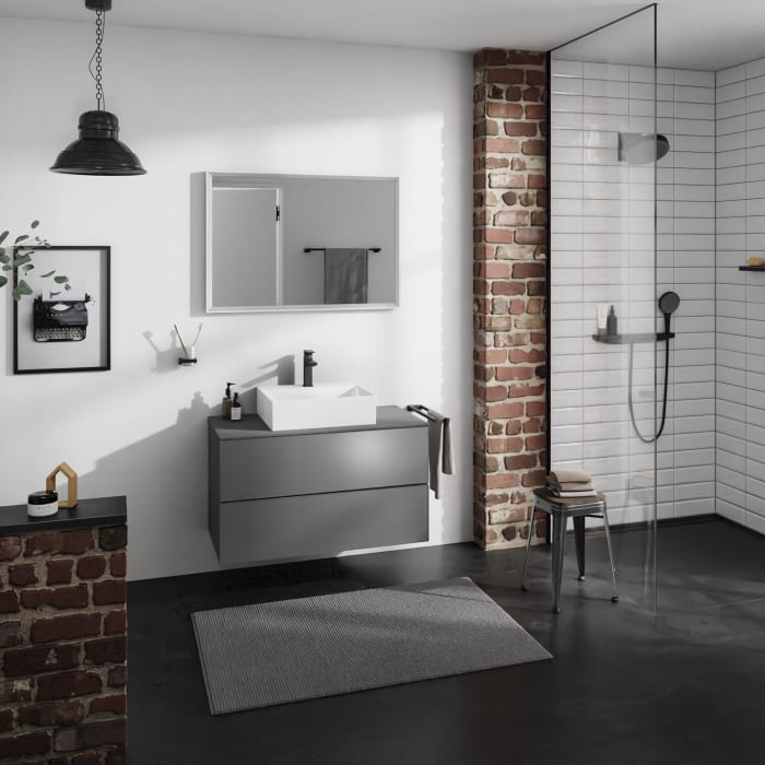 hansgrohe Xevolos E Konsole 98 x 55 cm mit Ausschnitt mittig für Aufsatzwaschtisch 50 oder 60 x 48 cm