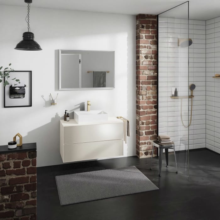 hansgrohe Xevolos E Konsole 98 x 55 cm mit Ausschnitt mittig für Aufsatzwaschtisch 50 oder 60 x 48 cm
