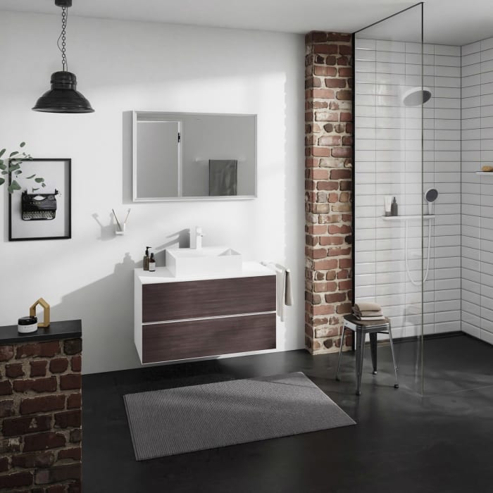 hansgrohe Xevolos E Konsole 98 x 55 cm mit Ausschnitt mittig für Aufsatzwaschtisch 50 oder 60 x 48 cm