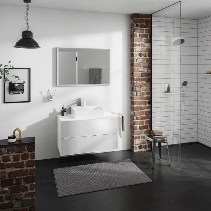 hansgrohe Xevolos E Konsole 98 x 55 cm mit Ausschnitt mittig für Aufsatzwaschtisch 50 oder 60 x 48 cm