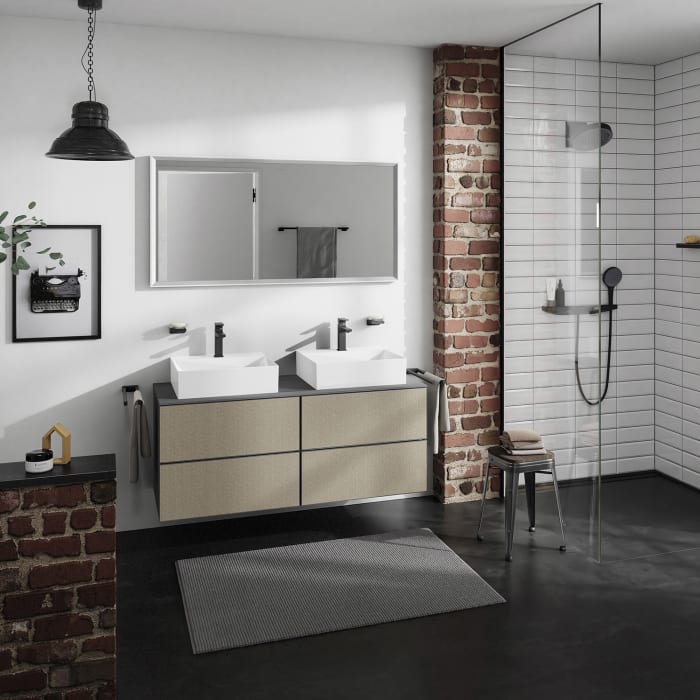 hansgrohe Xevolos E Waschtischunterschrank 137 x 55 mit 4 Schubkästen für Konsolen und 2 Aufsatzwaschtische