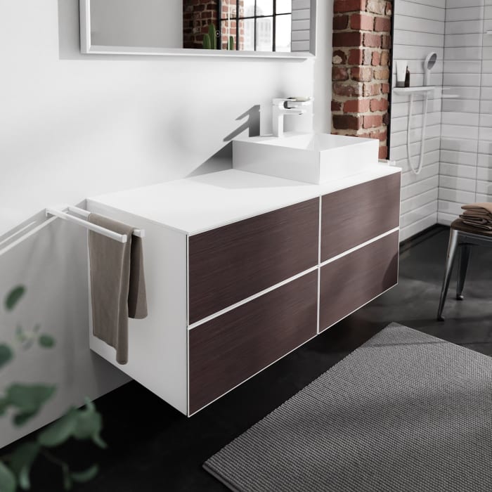 hansgrohe Xevolos E Waschtischunterschrank 137 x 55 cm mit 4 Schubkästen für Konsolen und Aufsatzwaschtisch rechts