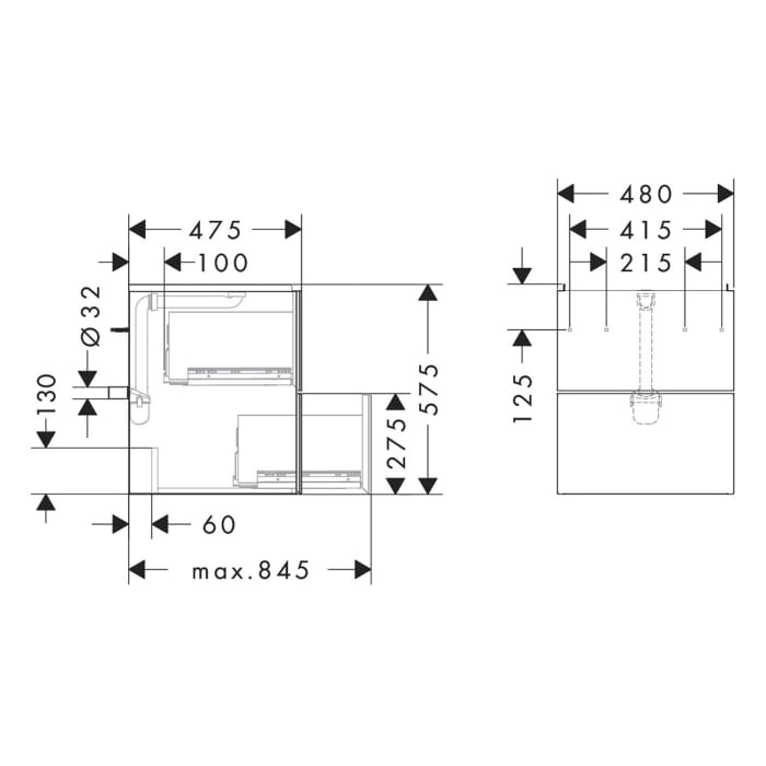hansgrohe Xevolos E Waschtischunterschrank 48 x 55,5 cm mit 2 Schubkästen