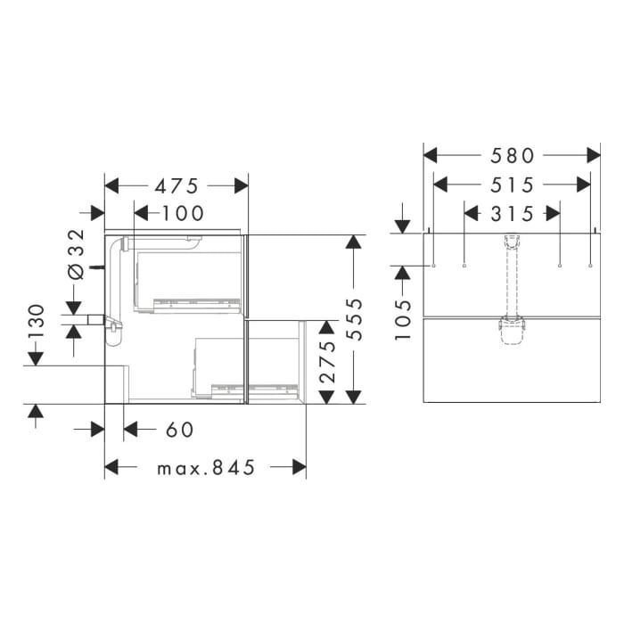 hansgrohe Xevolos E Waschtischunterschrank 58 x 47,5 cm mit 2 Schubkästen