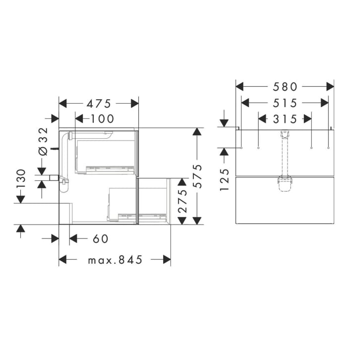 hansgrohe Xevolos E Waschtischunterschrank 58 x 57,5 cm mit 2 Schubkästen