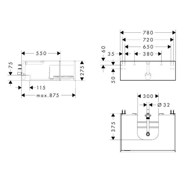 hansgrohe Xevolos E Waschtischunterschrank 78 x 28,5 cm mit 1 Schubkasten für Konsole mit Ausschnitt mittig für Aufsatzwaschtisch