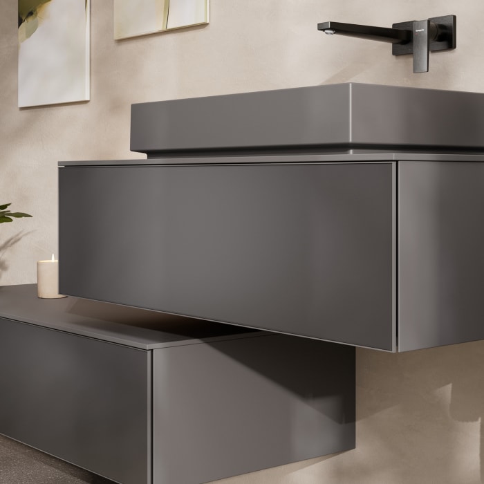 hansgrohe Xevolos E Waschtischunterschrank 78 x 28,5 cm mit 1 Schubkasten für Konsole mit Ausschnitt mittig für Aufsatzwaschtisch