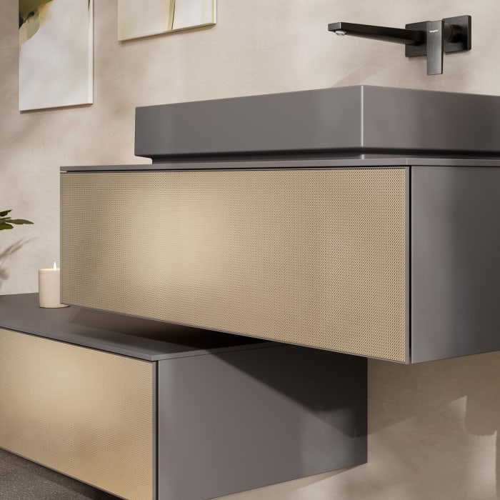 hansgrohe Xevolos E Waschtischunterschrank 78 x 28,5 cm mit 1 Schubkasten für Konsole mit Ausschnitt mittig für Aufsatzwaschtisch