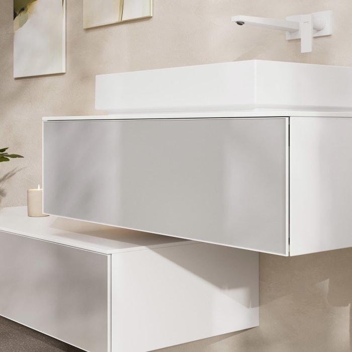 hansgrohe Xevolos E Waschtischunterschrank 98 x 28,5 cm mit 1 Schubkasten für Konsole mit Ausschnitt mittig für Aufsatzwaschtisch