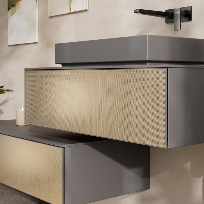 hansgrohe Xevolos E Waschtischunterschrank 98 x 27,5 cm mit 1 Schubkasten für Konsole mit Ausschnitt mittig für Aufsatzwaschtisch