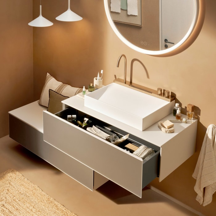 hansgrohe Xevolos E Waschtischunterschrank 98 x 27,5 cm mit 1 Schubkasten für Konsole mit Ausschnitt mittig für Aufsatzwaschtisch