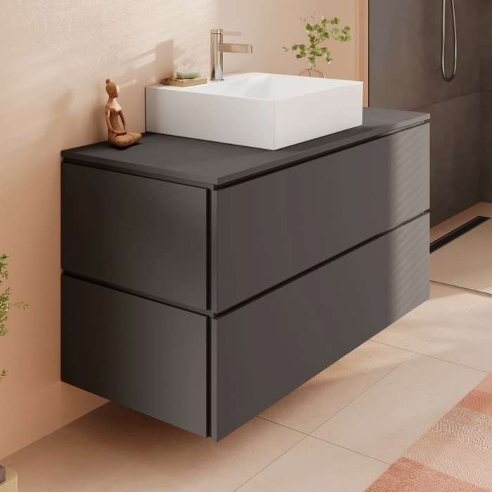 hansgrohe Xilesa E Konsole 118 x 55 cm mit Ausschnitt eckig mittig für Aufsatzwaschtisch geschliffen