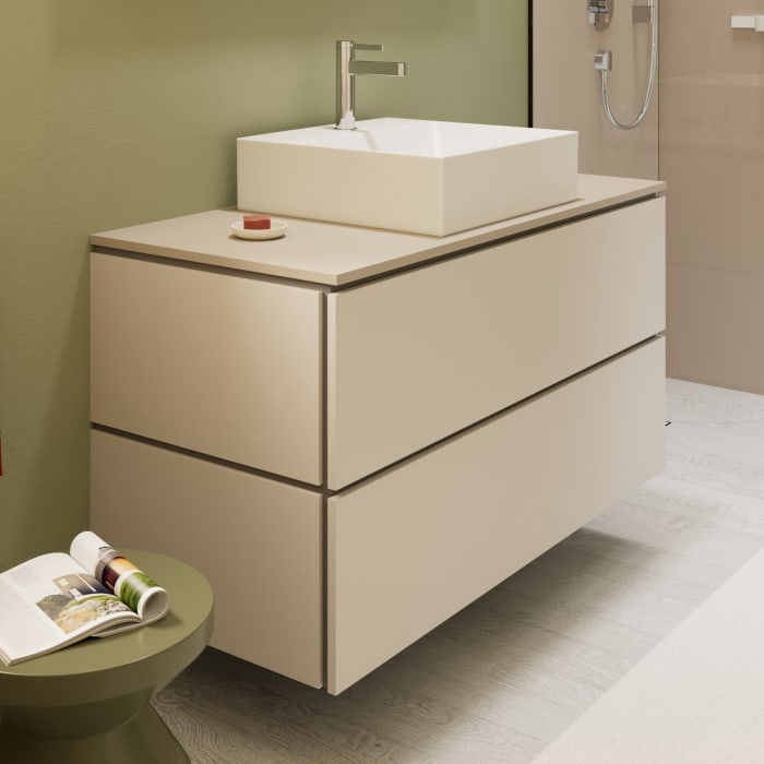 hansgrohe Xilesa E Konsole 118 x 55 cm mit Ausschnitt eckig mittig für Aufsatzwaschtisch geschliffen