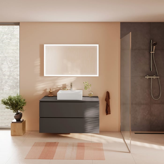 hansgrohe Xilesa E Konsole 118 x 55 cm mit Ausschnitt eckig mittig für Aufsatzwaschtisch geschliffen