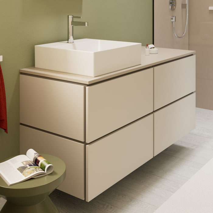 hansgrohe Xilesa E Konsole 137,5 x 55 cm mit Ausschnitt eckig links für Aufsatzwaschtisch geschliffen