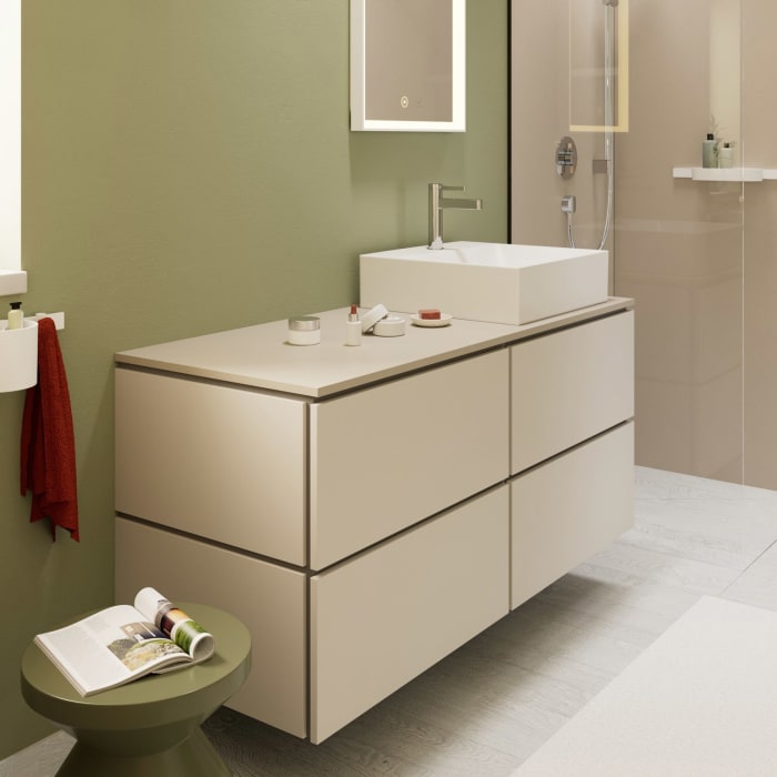 hansgrohe Xilesa E Konsole 137,5 x 55 cm mit Ausschnitt eckig rechts für Aufsatzwaschtisch geschliffen