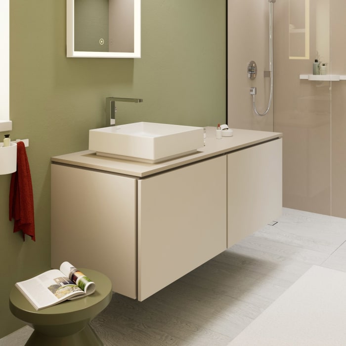 hansgrohe Xilesa E Konsole 137,5 x 55 cm mit Ausschnitt rund links für Aufsatzwaschtisch ohne Hahnloch