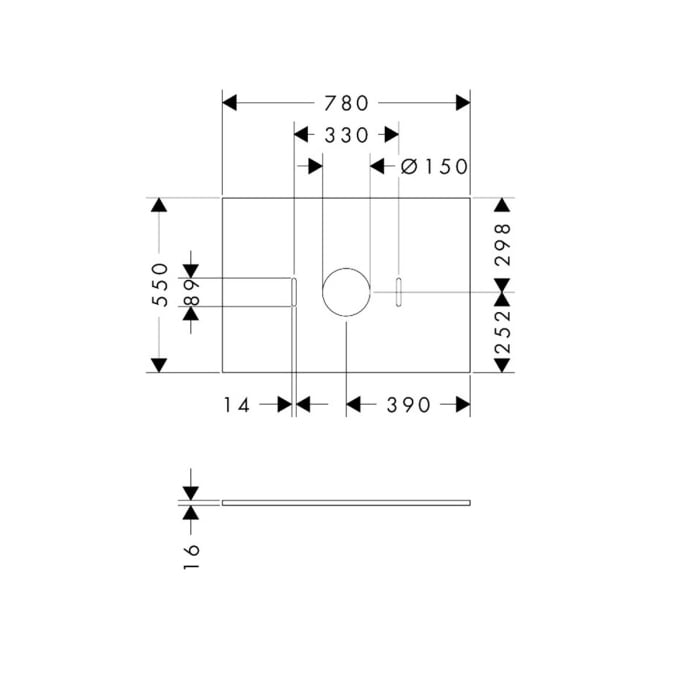 hansgrohe Xilesa E Konsole 78 x 55 cm mit Ausschnitt rund mittig für Aufsatzwaschtisch ohne Hahnloch