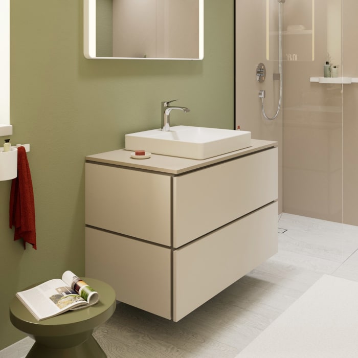 hansgrohe Xilesa E Konsole 98 x 55 cm mit Ausschnitt eckig mittig für Aufsatzwaschtisch geschliffen