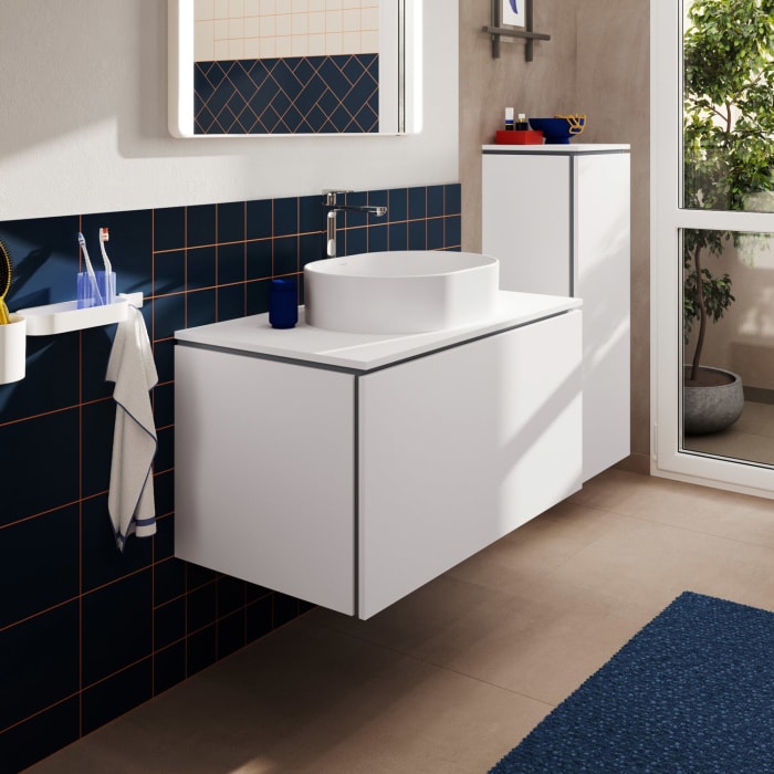 hansgrohe Xilesa E Konsole 98 x 55 cm mit Ausschnitt rund mittig für Aufsatzwaschtisch ohne Hahnloch