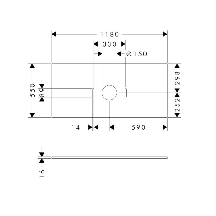 hansgrohe Xilesa E Konsole 118 x 55 cm mit Ausschnitt rund mittig für Aufsatzwaschtisch ohne Hahnloch