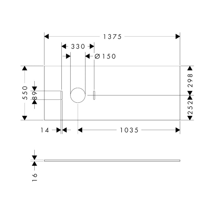 hansgrohe Xilesa E Konsole 137,5 x 55 cm mit Ausschnitt rund links für Aufsatzwaschtisch ohne Hahnloch